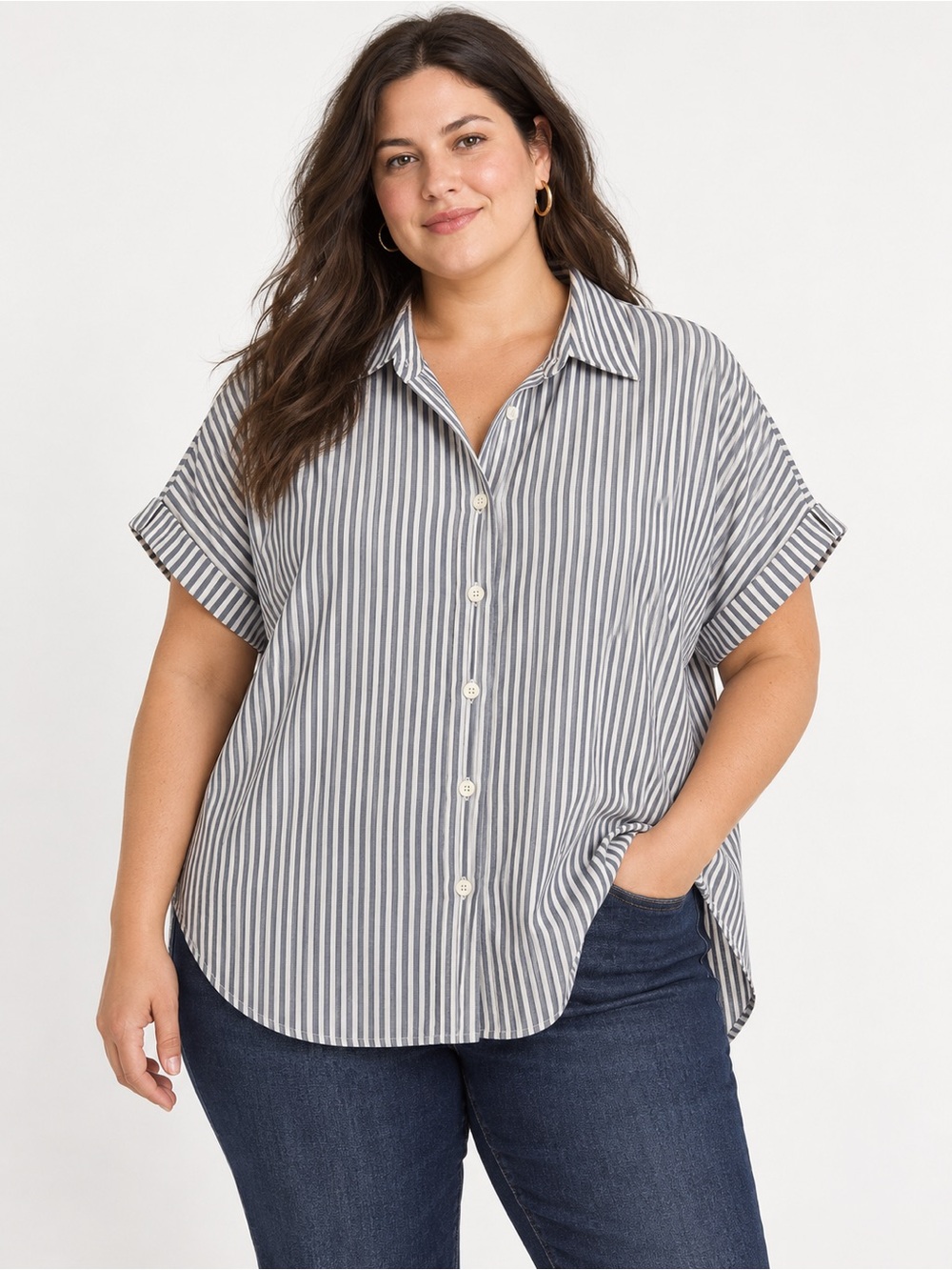 Madewell XL White Striped Oversized Button-Down Shirt